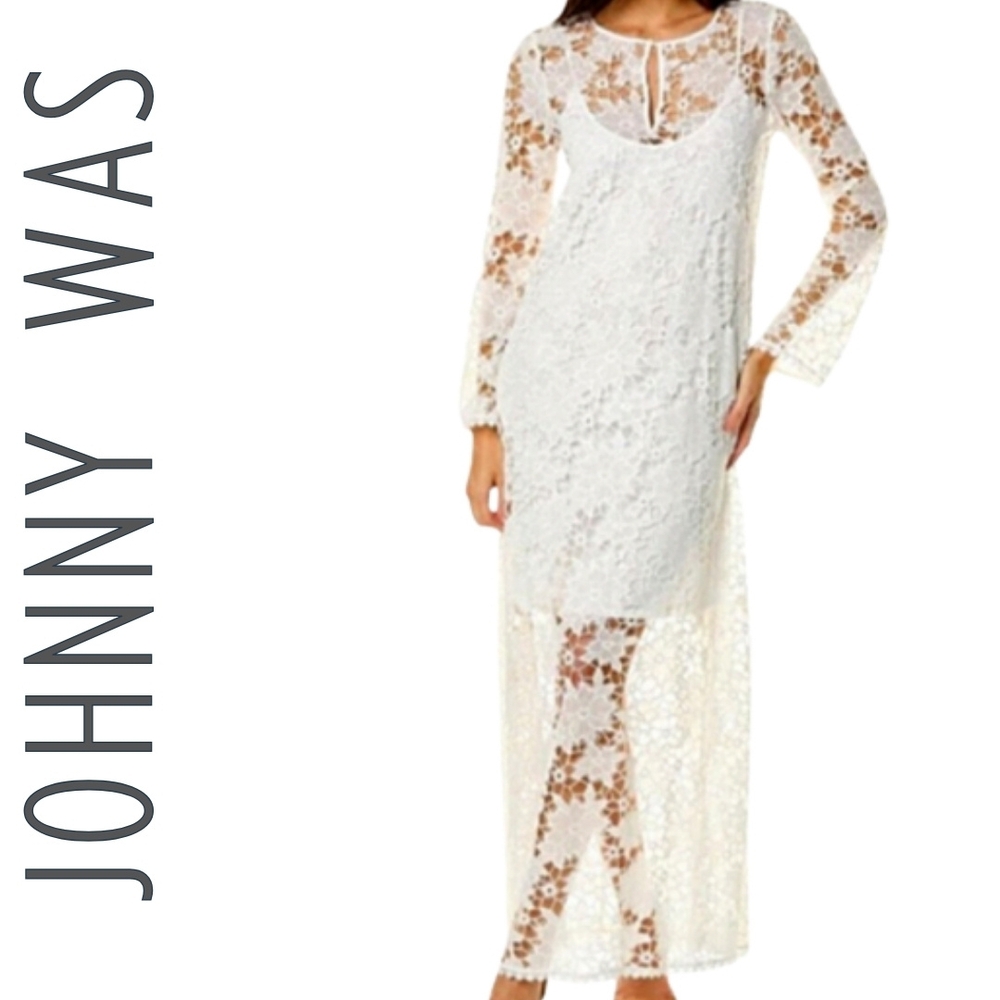 Johnny Was Jade Collection Garden Lace Maxi Dress Ivory White Medium